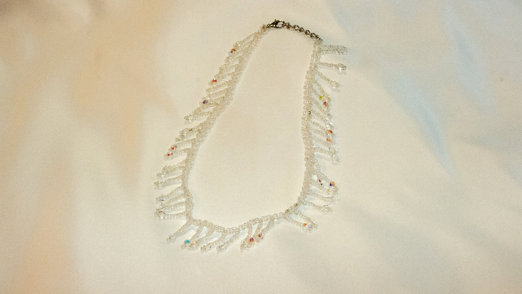 Collier Perles Frange Blanc Transparent