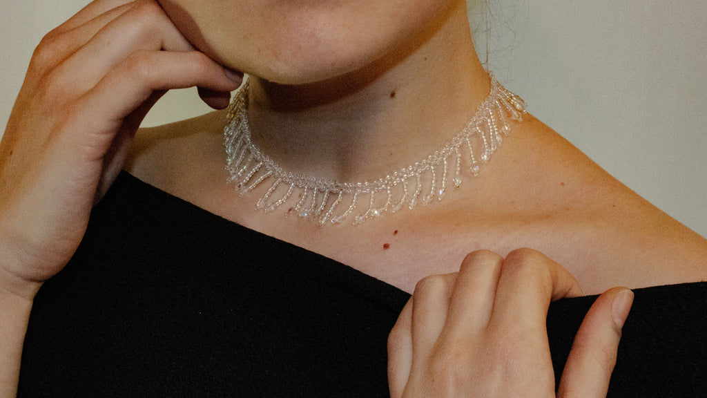 Collier Perles Frange Blanc Transparent