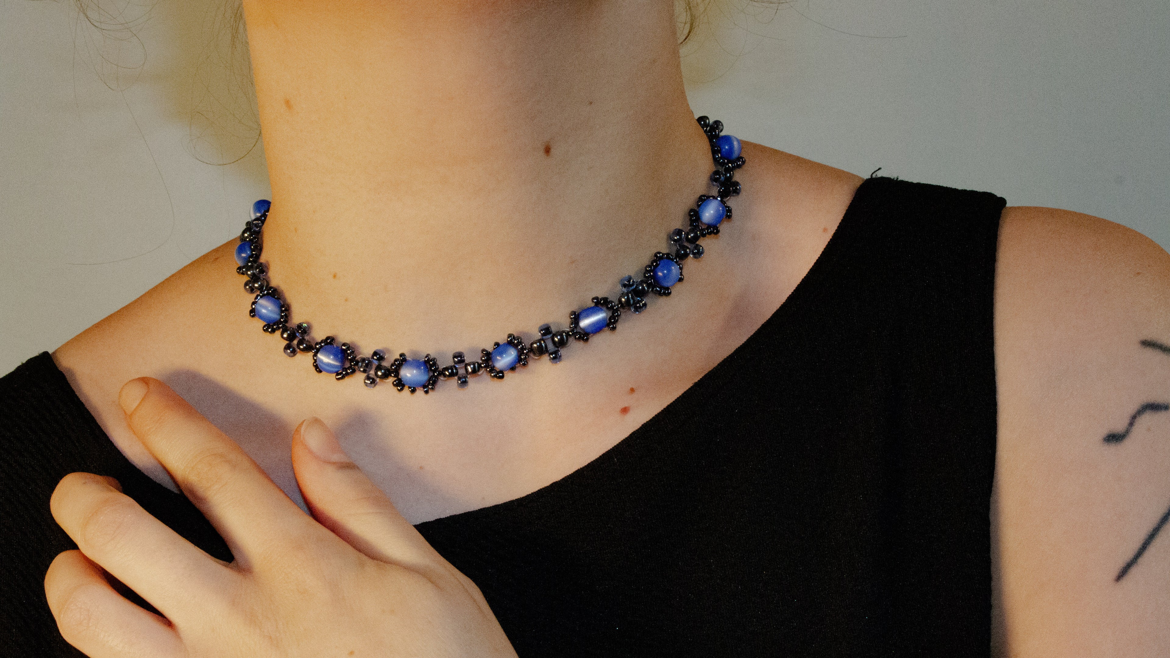 Collier Perles Bleues